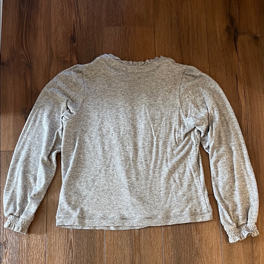 Heather Gray Ruffle Neck Button Cardigan - Picture 4 of 5